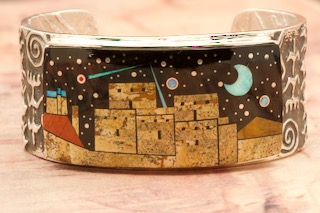 Calvin Begay Starry Night at the Pueblo Plus Petroglyph Design Bracelet